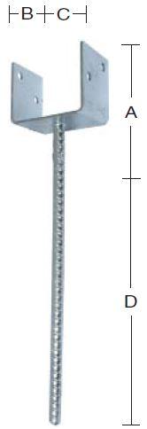 Stolpebærer 75 mm U-profil 75×90 mm, pind 200 mm – varmforzinket