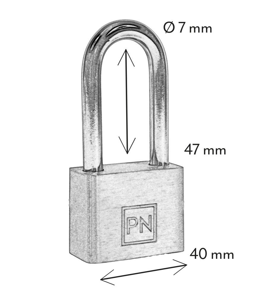 Hængelås 40 mm – 4 stifter – Rustfri – Lang bøjle