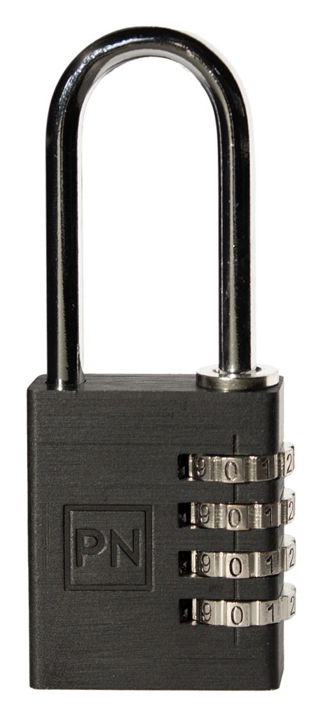 Hængelås 40 mm – Kodelås – Sort anodiseret – Lang bøjle