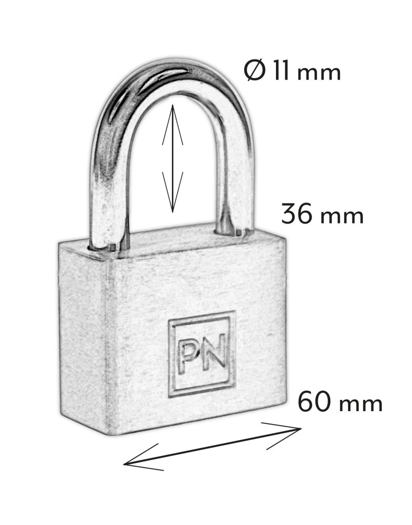 Hængelås 60 mm – 4 stifter – Rustfri – Kort bøjle